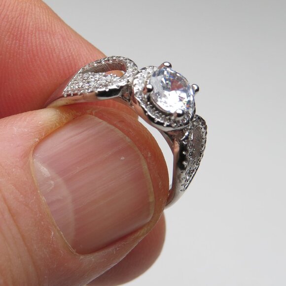 *925 Sterling Silver Diamond Band Engagement Ring - Picture 3 of 4